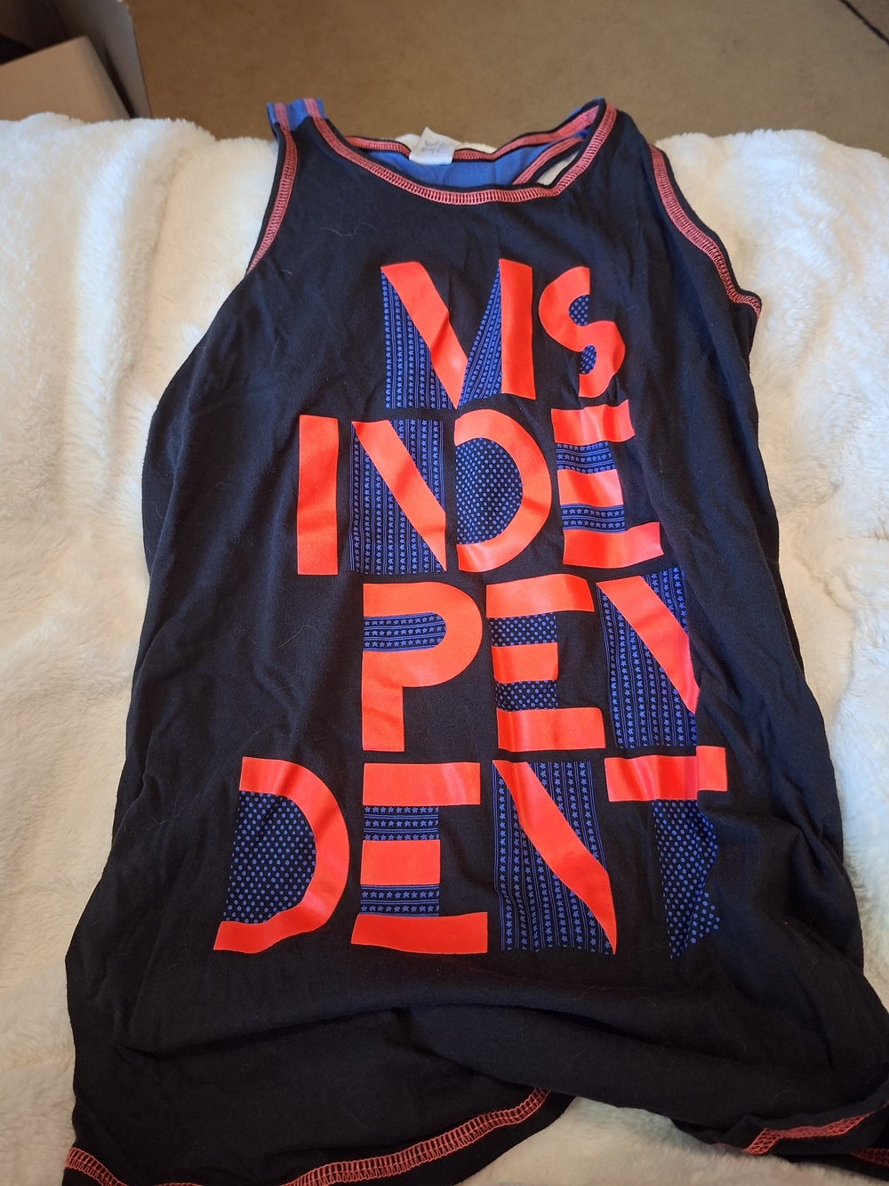 Zumba Fitness Black Tank with Neon Coral and Blue Graphic